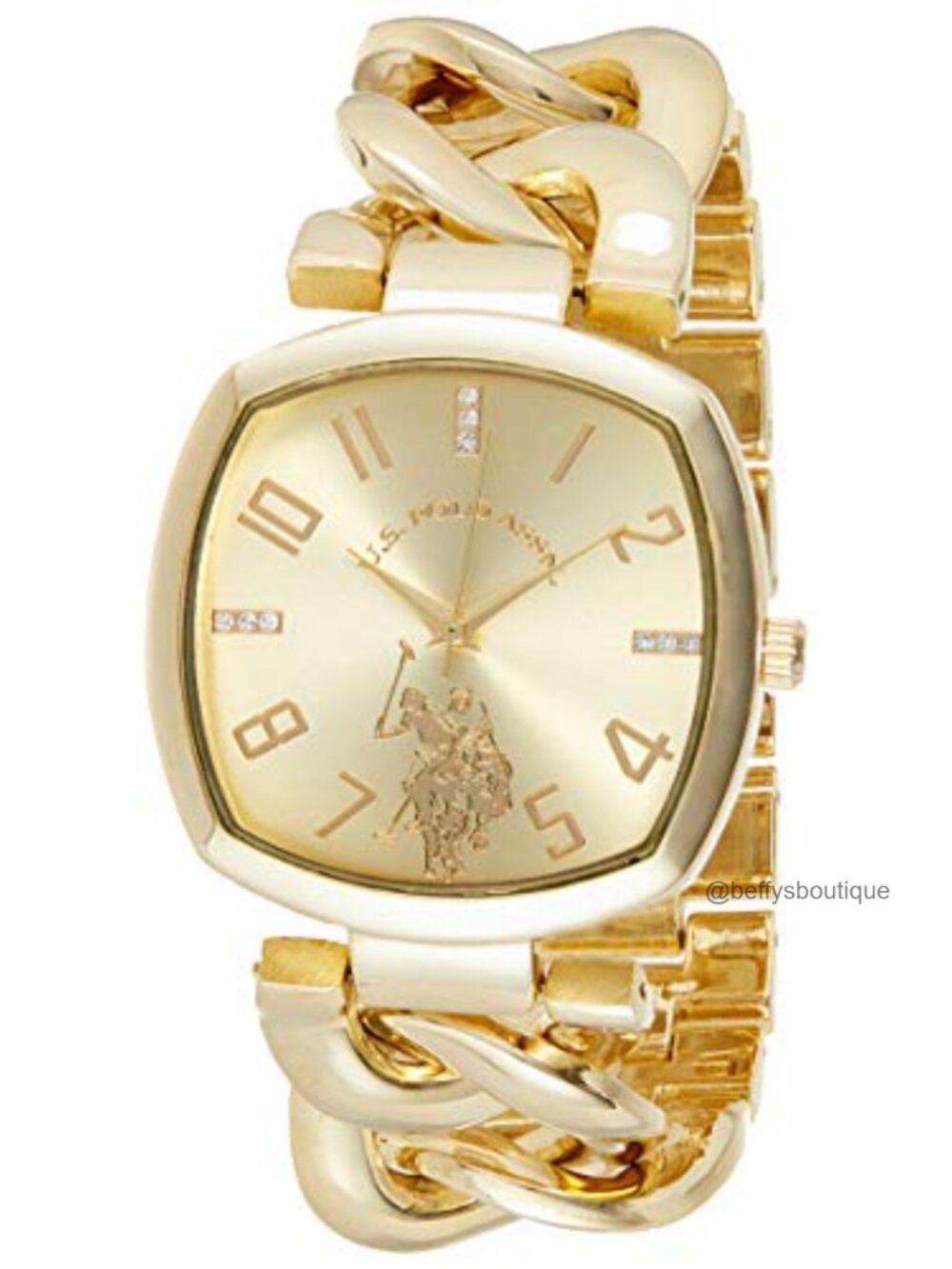 Gold-Tone Chain Bracelet Watch 38mm Square Case Rhinestone Dial Adjustable